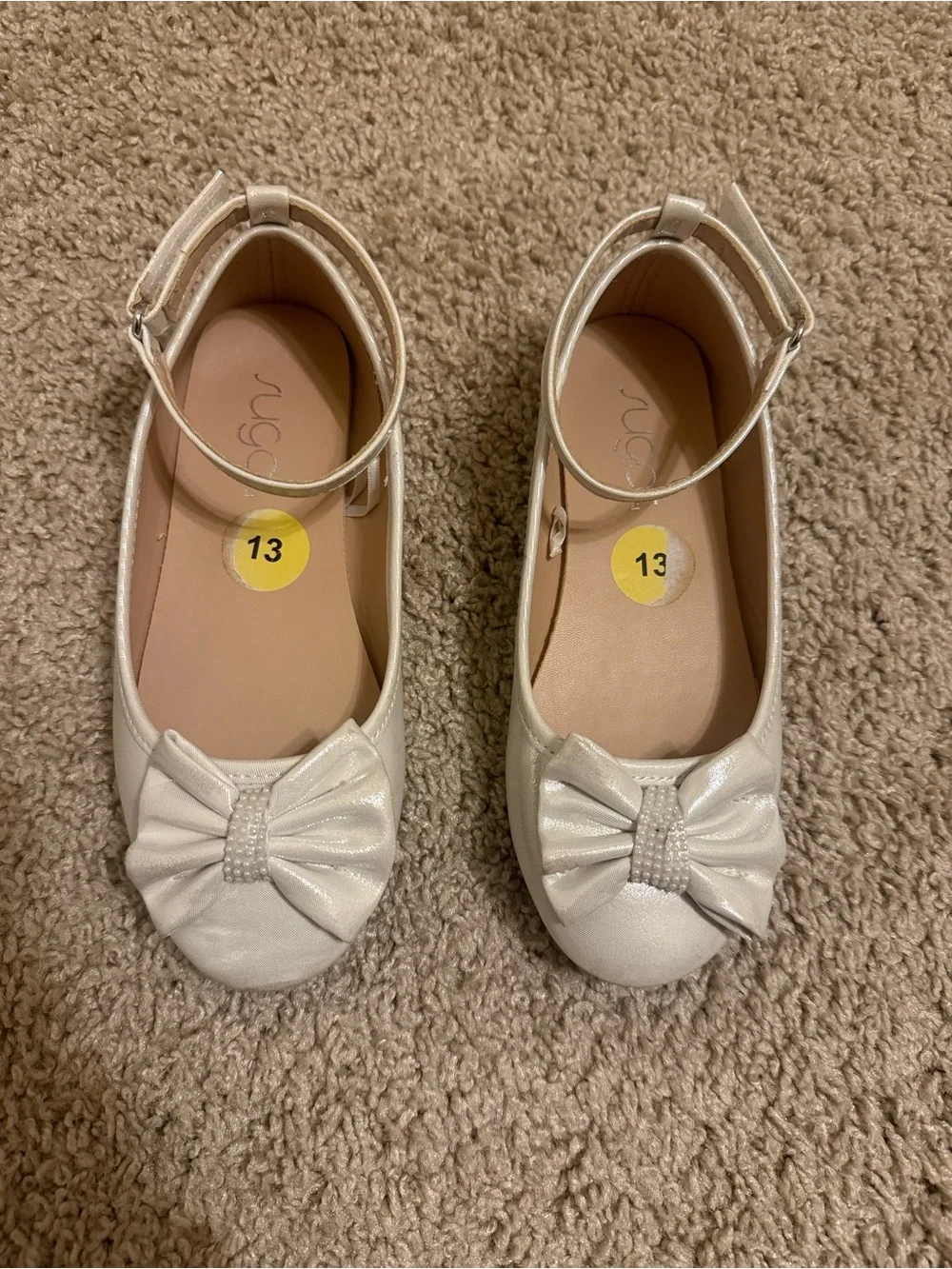Sugar Shimmery Ivory Bow Ankle-Strap Kids Dress Shoes